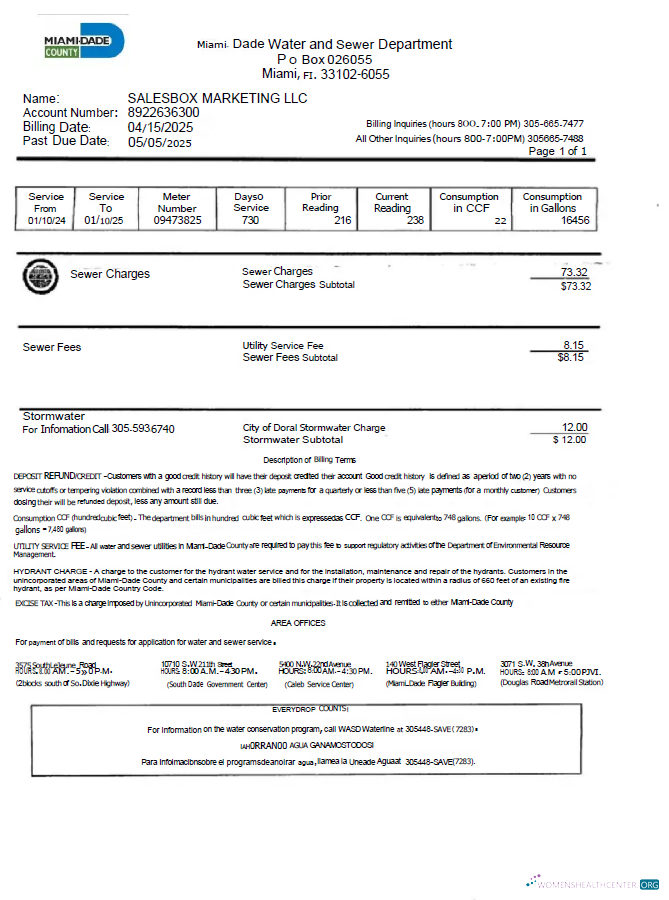 download download USA Miami Dade utility bill template in Word and PDF formats PDF template PDF template